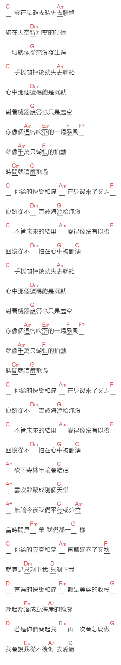 容祖儿《在时间面前》吉他谱C调和弦谱(txt)1