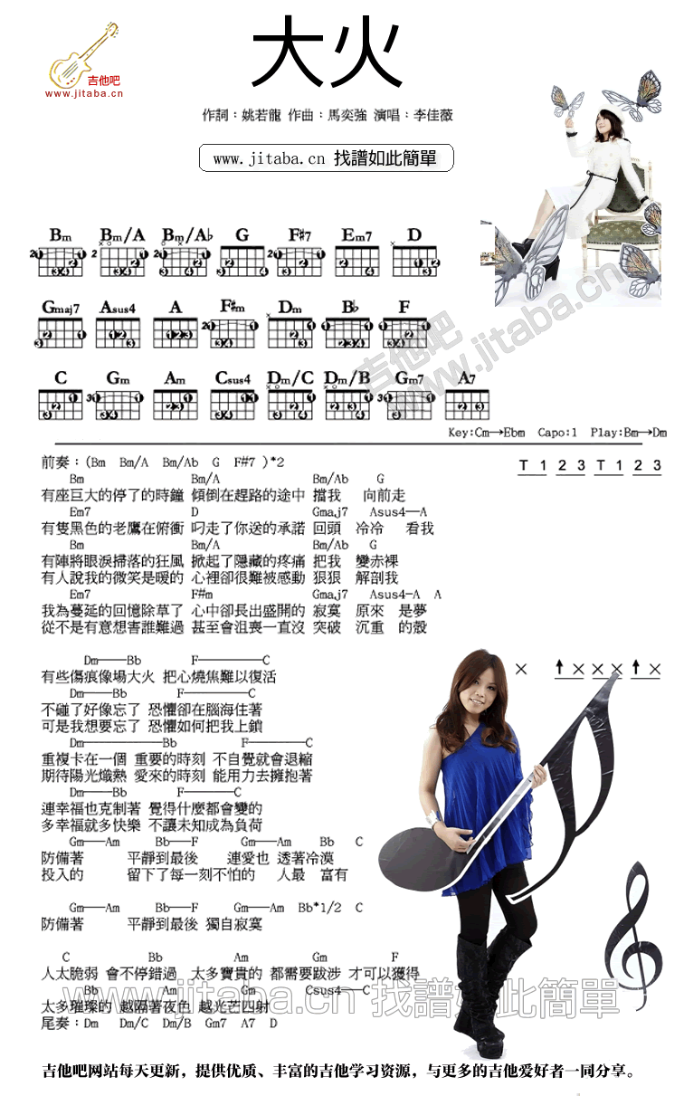 《大火》吉他谱C调六线谱(图)1